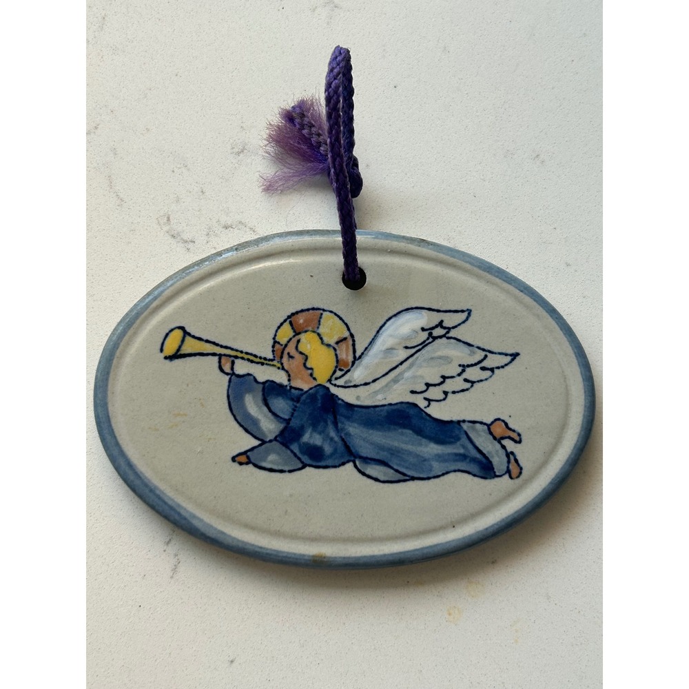 Louisville‎ Stoneware Angel Ornament Trumpet Ceramic Handmade USA Blue
